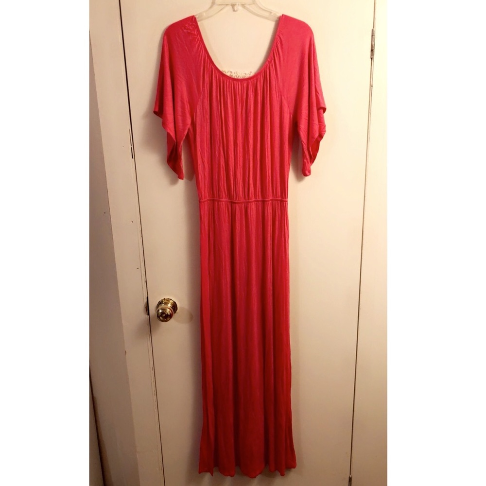 Hot pink, short sleeve, maxi dress
